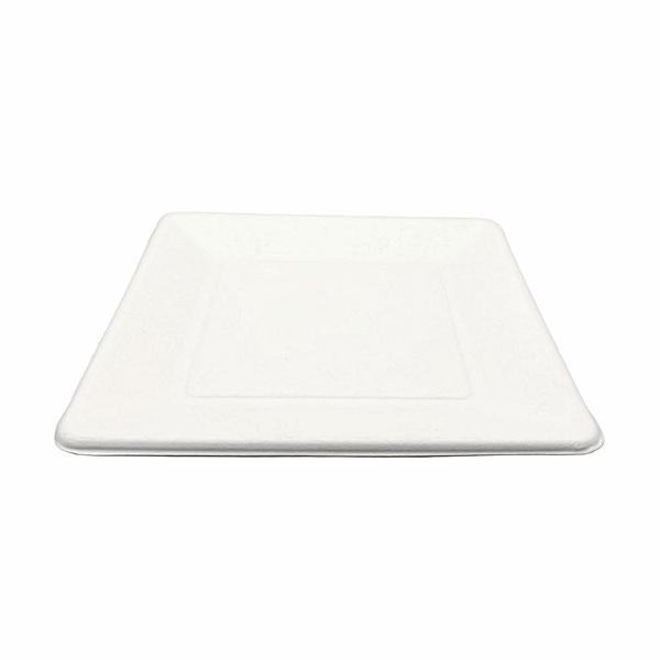 Soucoupes carrées en pulpe de cellulose et PLA 16 cm, lot de 100, compostables.