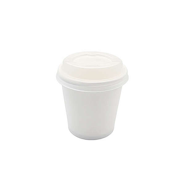 Petits gobelets à café 120 ml avec couvercle, lot de 150, compostables.